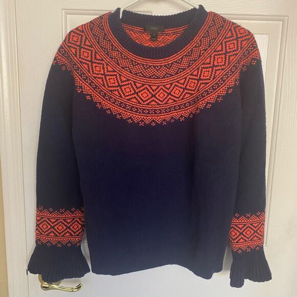 j crew Sweaters - J Crew Fair Isle Bell Sleeve Sweater Merino Wool Blend Womens XL
